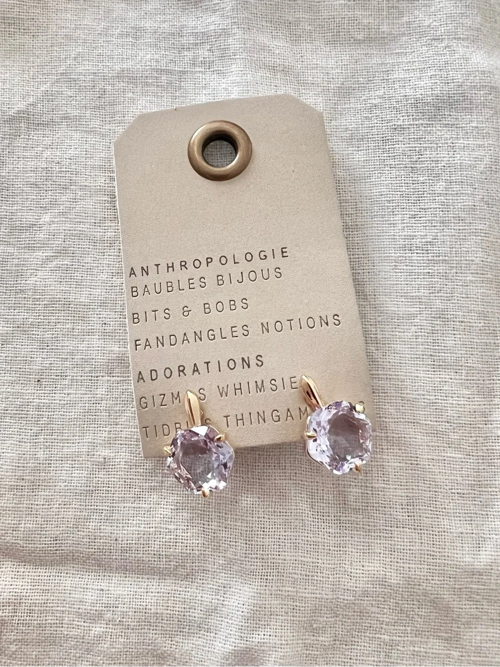 Anthropologie 14K gold plated stud earrings with light purple gemstone Brand New